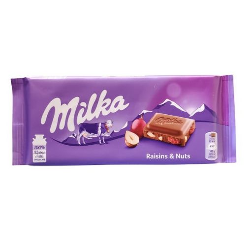 تصویر  شکلات میلکا آلمانی با مغز کشمش و فندق - Milka Raisins & Nuts