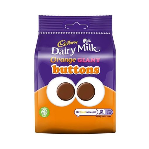 تصویر  شکلات پاکتی کدبری دکمه ای پرتقالی Cadbury Dairy Milk Orange GIANT Buttons