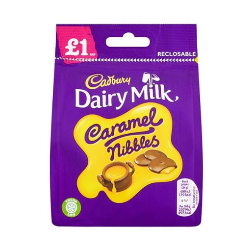 تصویر  شکلات پاکتی کدبری با طعم کارامل - Cadbury Dairy Milk Caramel nibbles