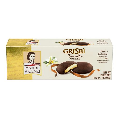 تصویر  کوکی شکلاتی گریسبی با مغز کرم وانیلی ویچنزی 150 گرم - Vicenzi Grisbi Vanilla