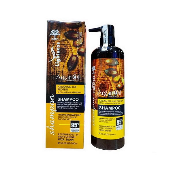 شامپو ضد ریزش مو بدون سولفات لایتنس Lightness حاوی روغن آرگان و پروتئین مناسب انواع مو ۹۰۰ میل