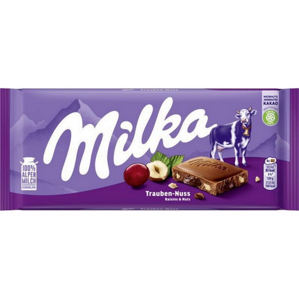 شکلات میلکا آلمانی با مغز کشمش و فندق - Milka Raisins & Nuts