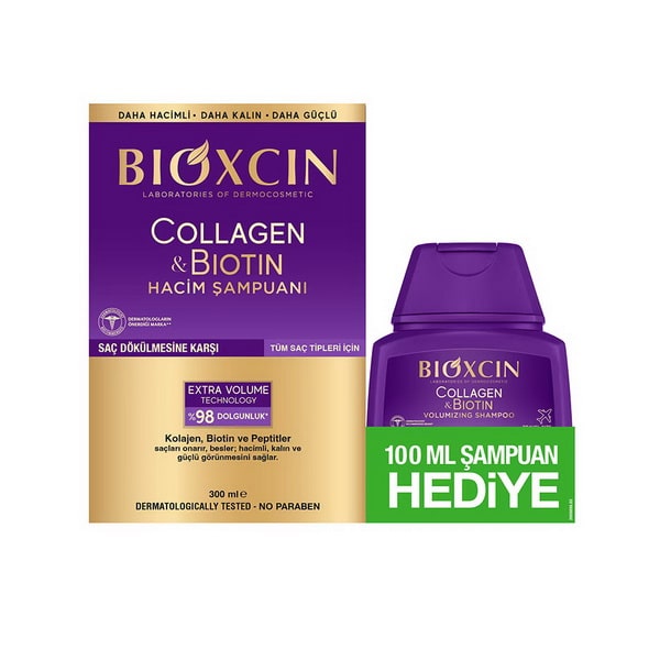 شامپو کلاژن حجم دهنده و ضد ریزش مو بیوکسین مناسب انواع مو  300+100 میل - BIOXCIN COLLAGEN