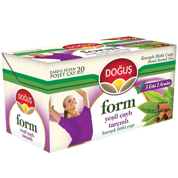 دمنوش لاغری دوغوش ترکیه چای سبز و دارچین بسته 20 عددی